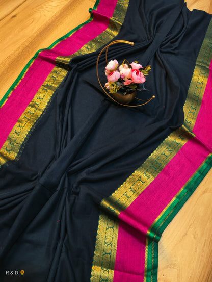 Mull cotton kanchi border saree