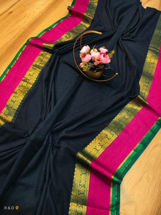 Mull cotton kanchi border saree